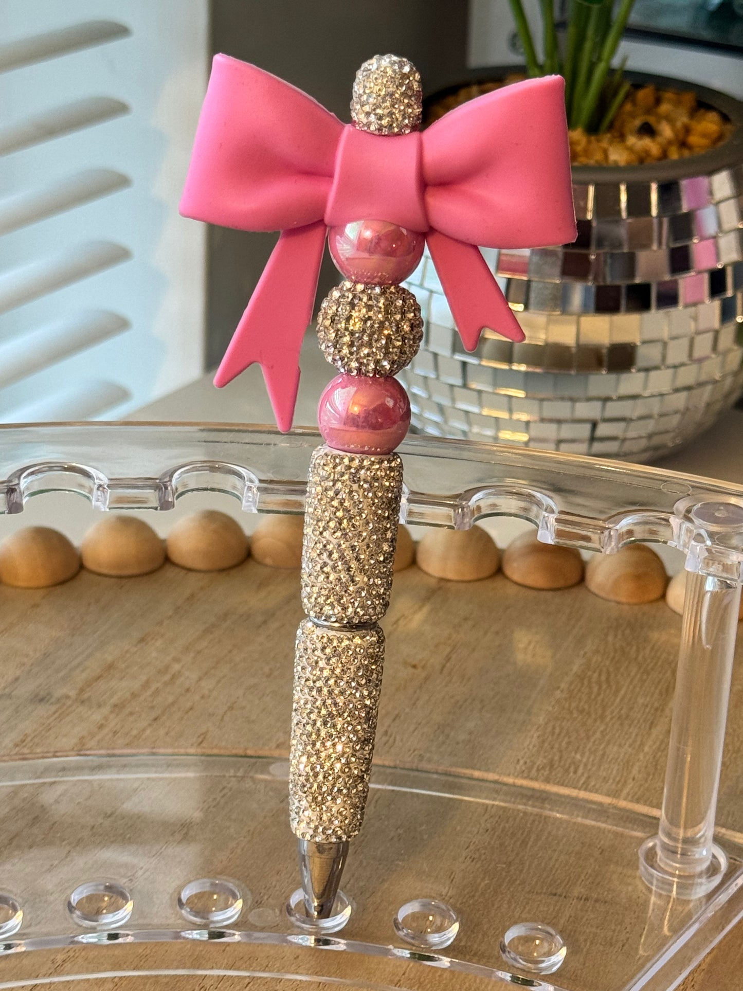 🌸 Spring Rhinestone Beaded Bow Pens