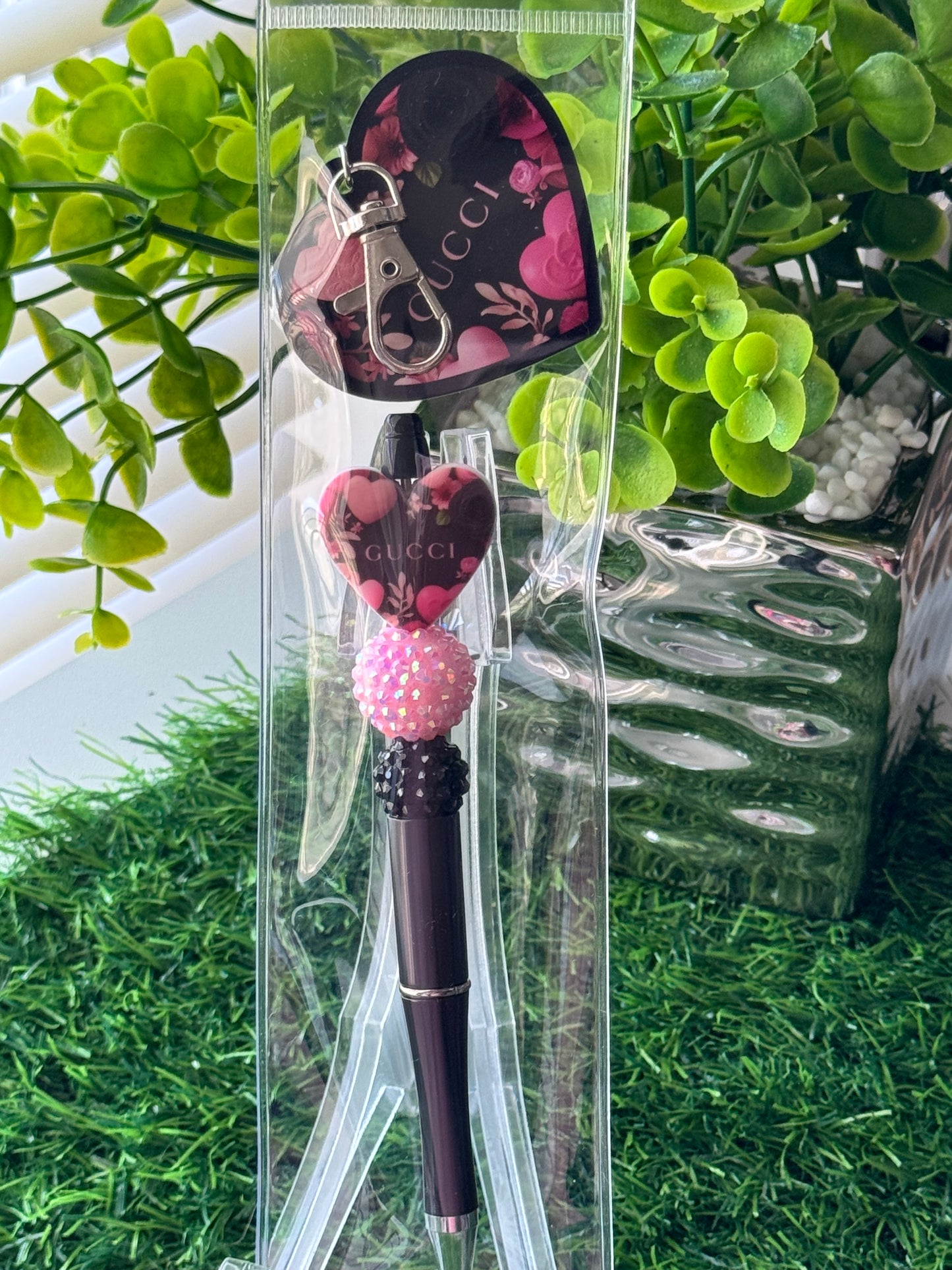 Beaded Pen + Matching Key Charm Set