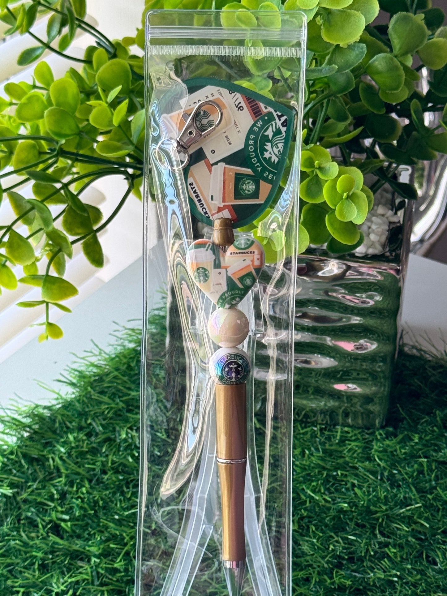 Beaded Pen + Matching Key Charm Set
