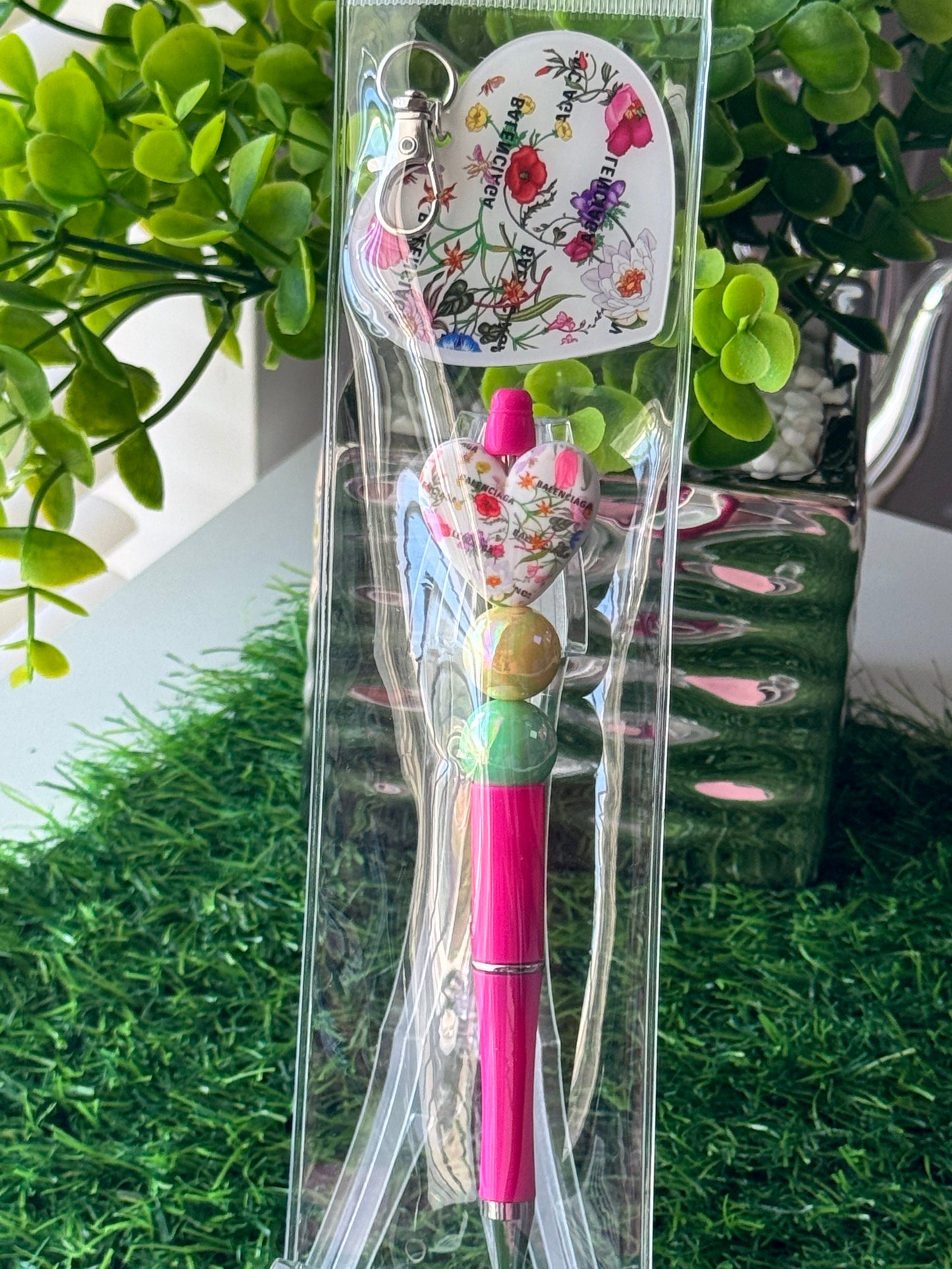 Beaded Pen + Matching Key Charm Set
