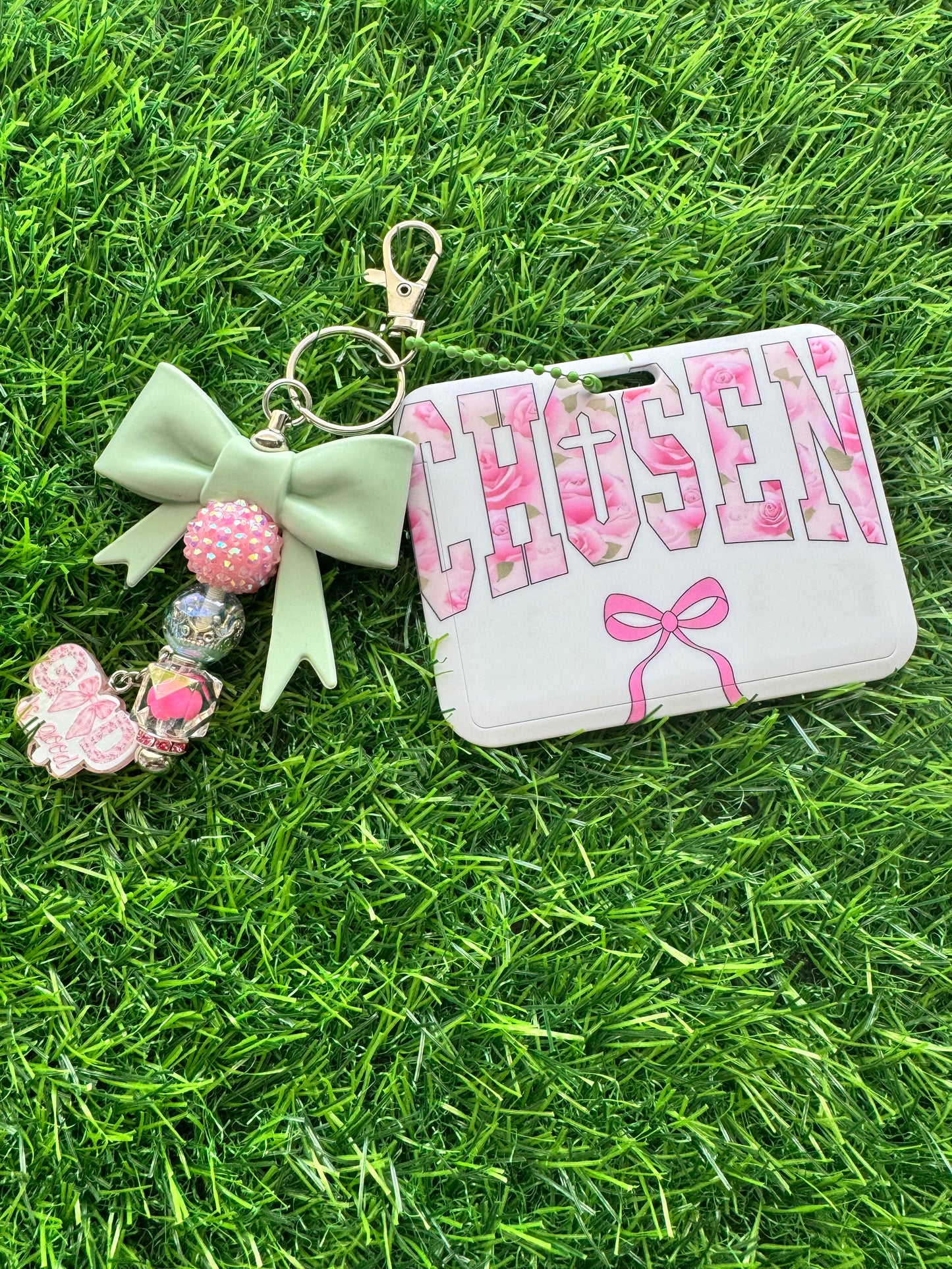 Faith-Inspired Badge Buddy with Beaded Bow Charm