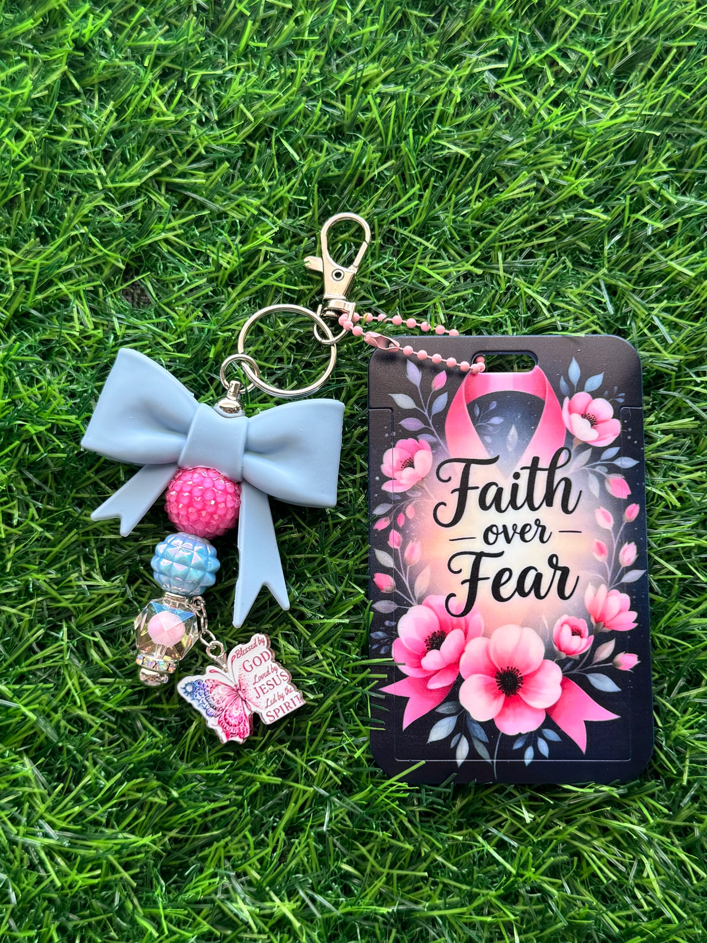 Faith-Inspired Badge Buddy with Beaded Bow Charm