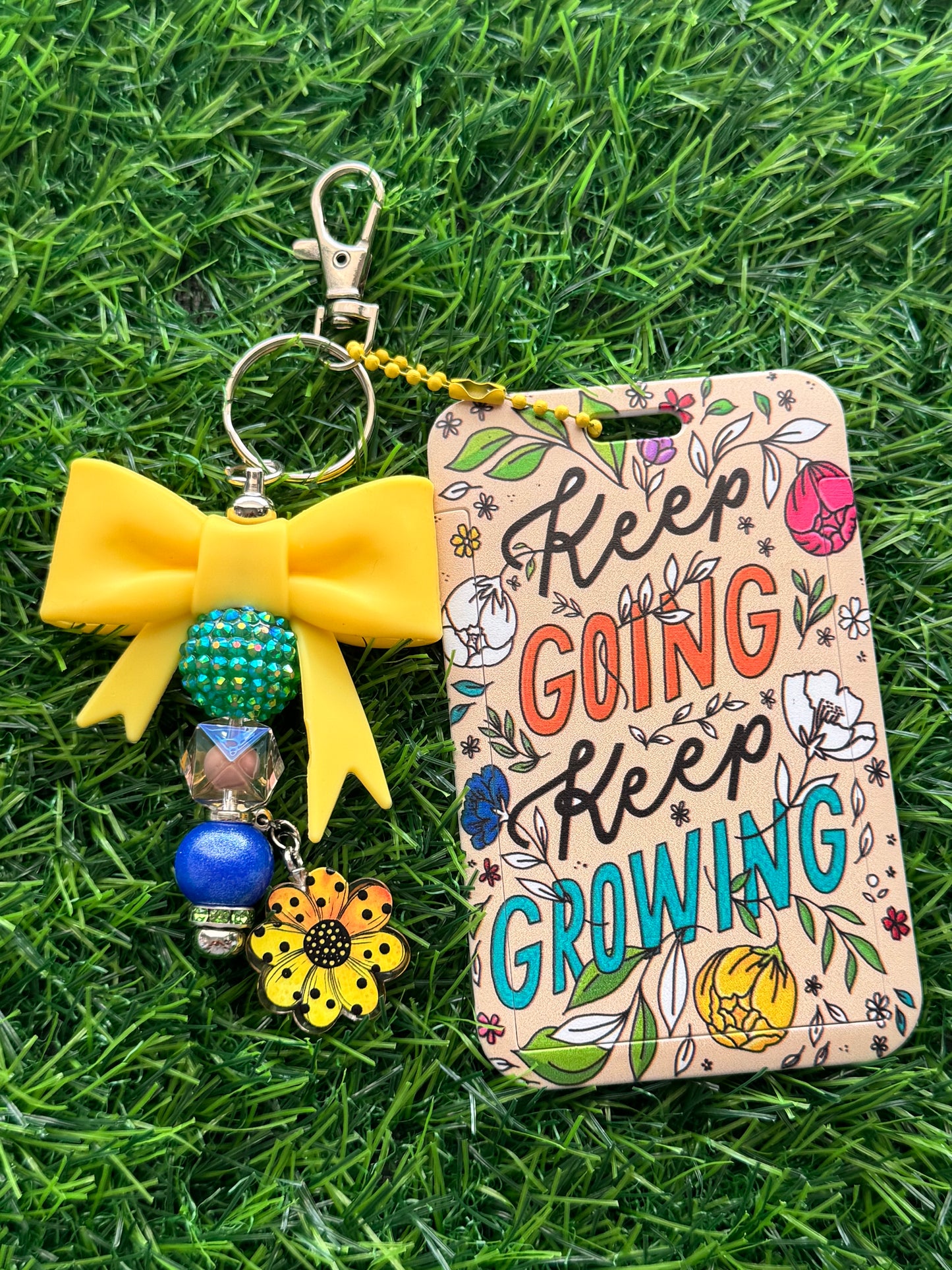 Faith-Inspired Badge Buddy with Beaded Bow Charm