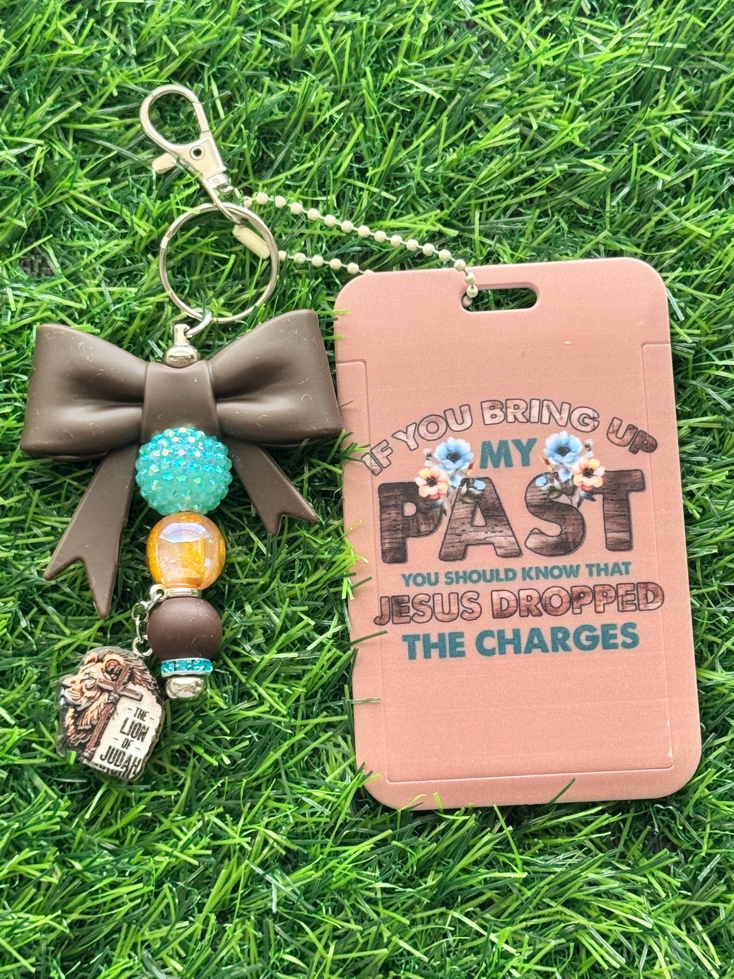 Faith-Inspired Badge Buddy with Beaded Bow Charm