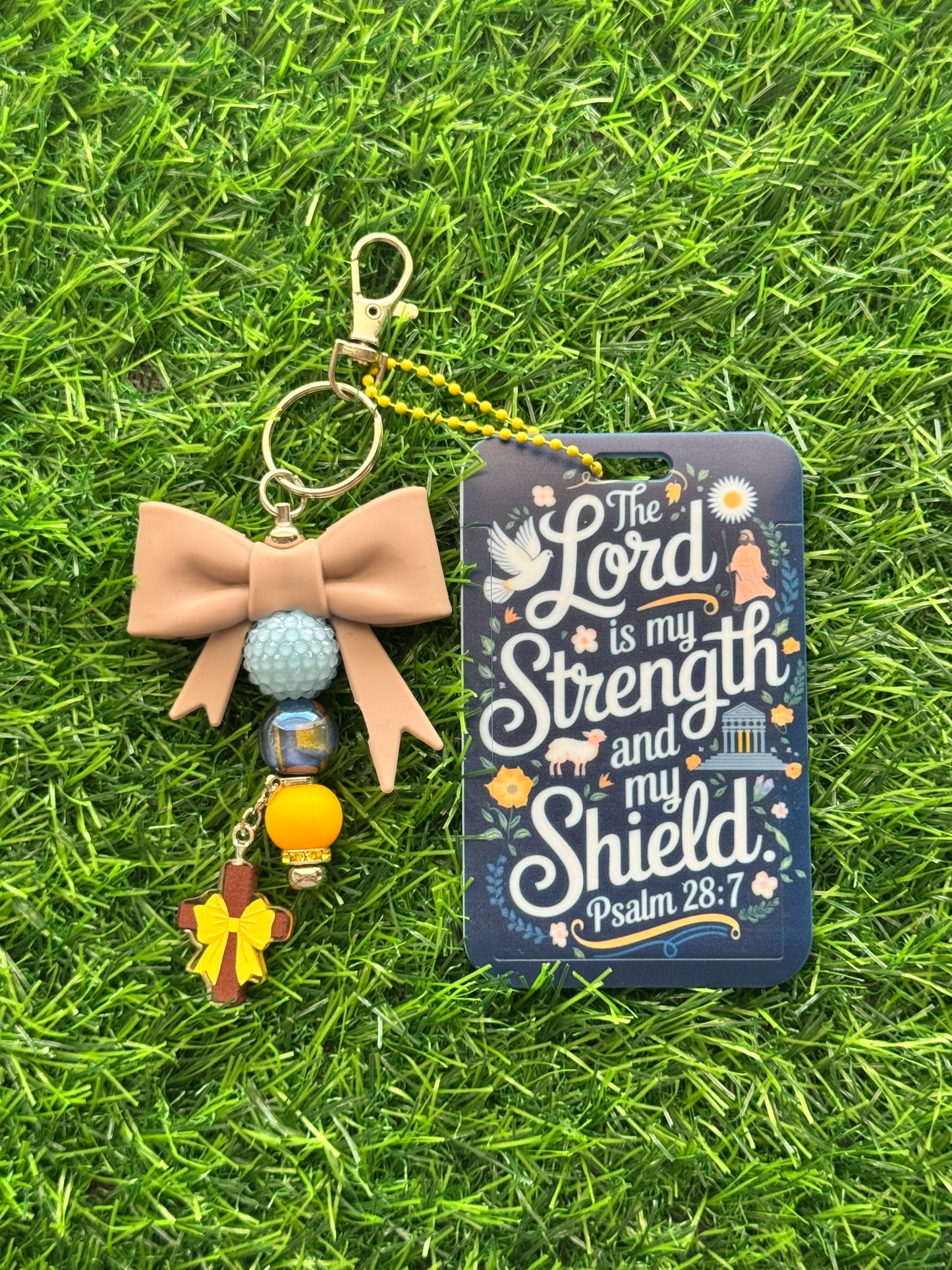 Faith-Inspired Badge Buddy with Beaded Bow Charm