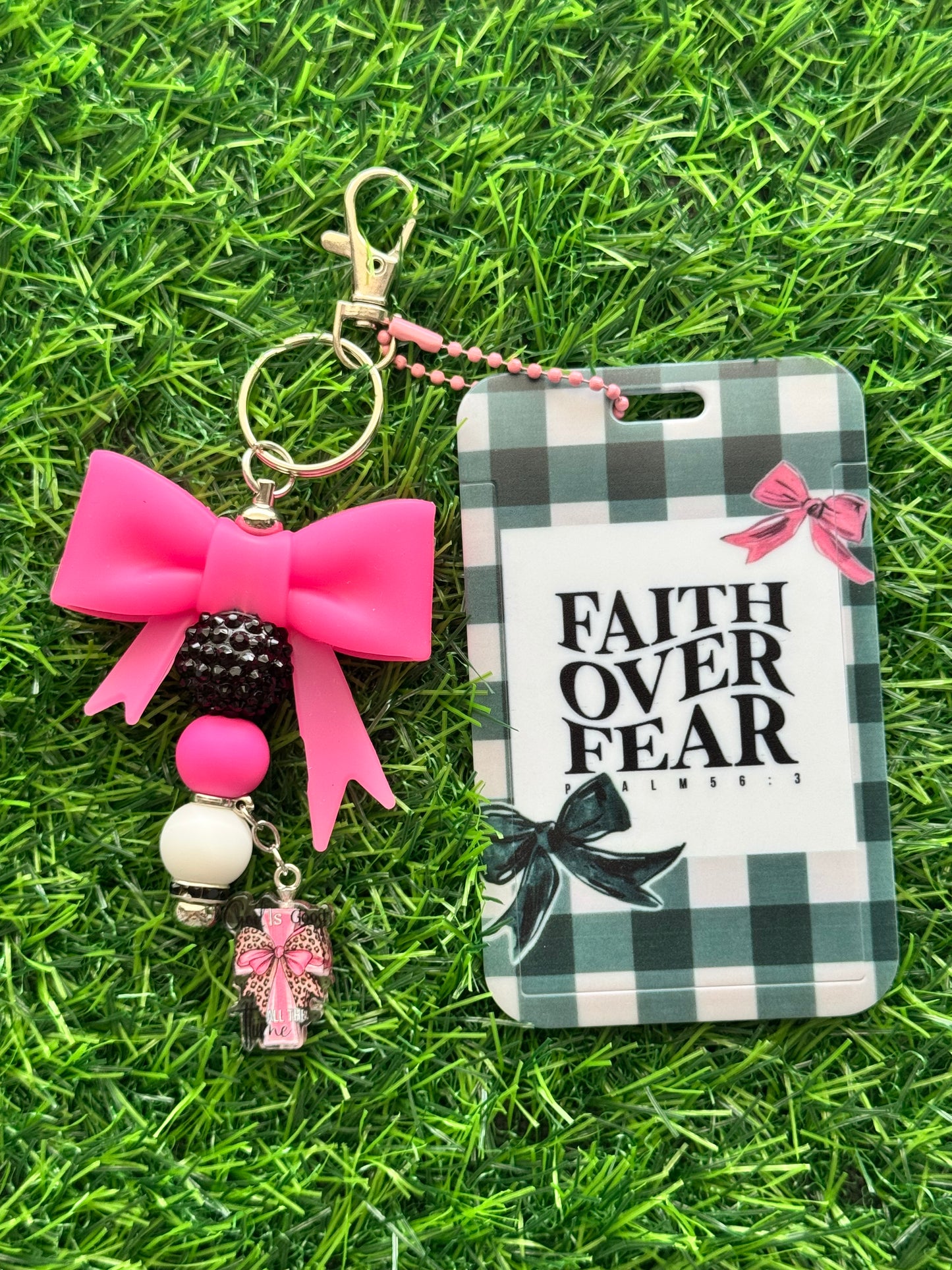 Faith-Inspired Badge Buddy with Beaded Bow Charm