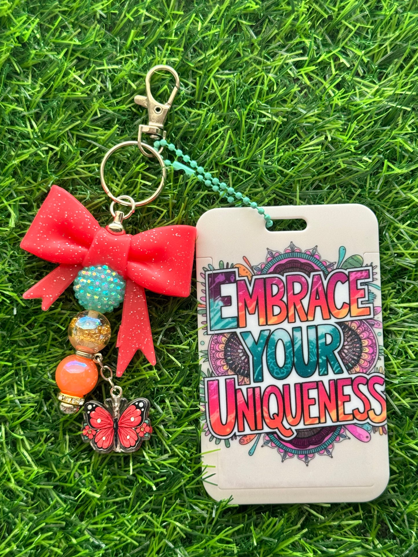 Faith-Inspired Badge Buddy with Beaded Bow Charm