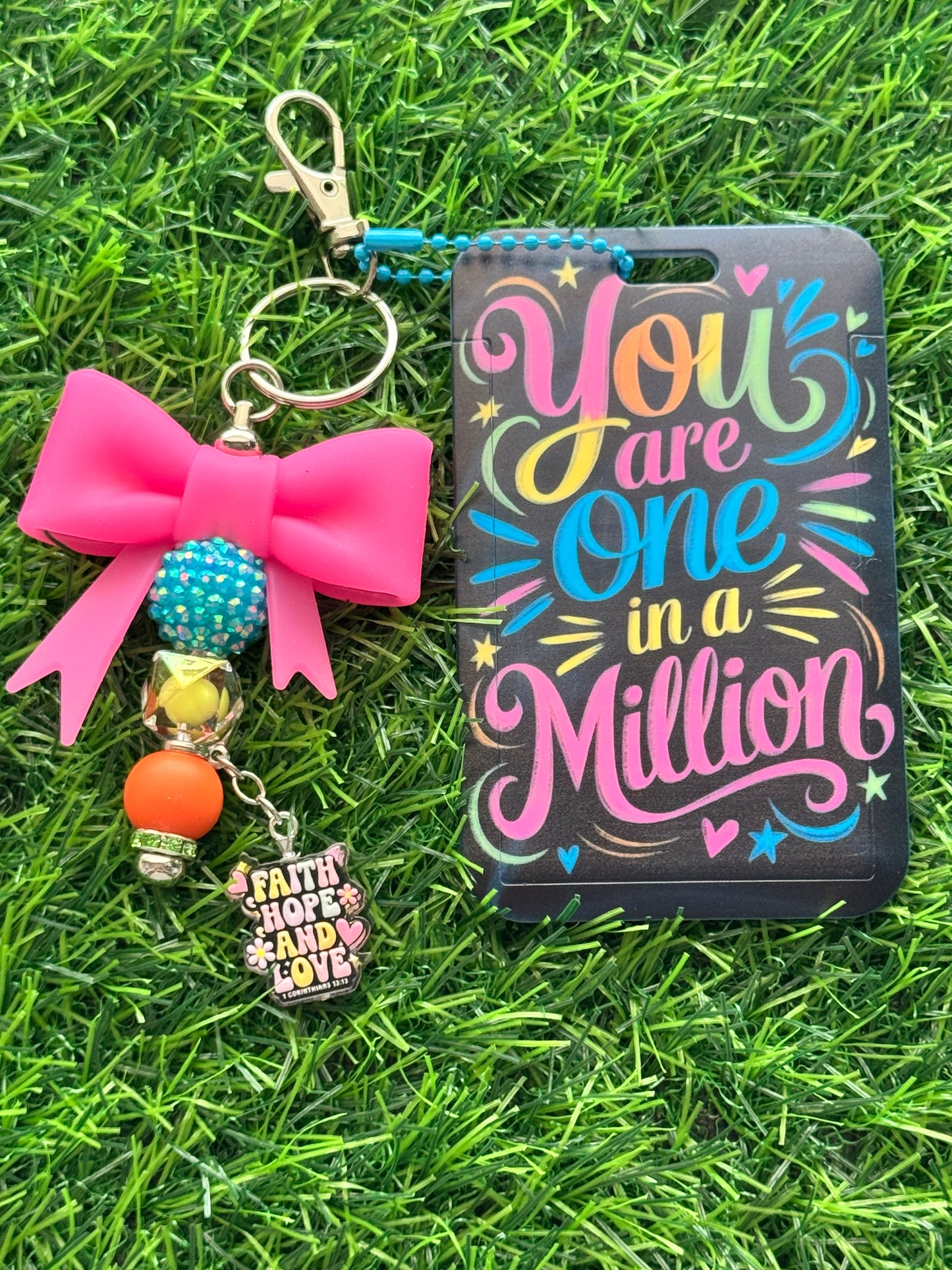 Faith-Inspired Badge Buddy with Beaded Bow Charm