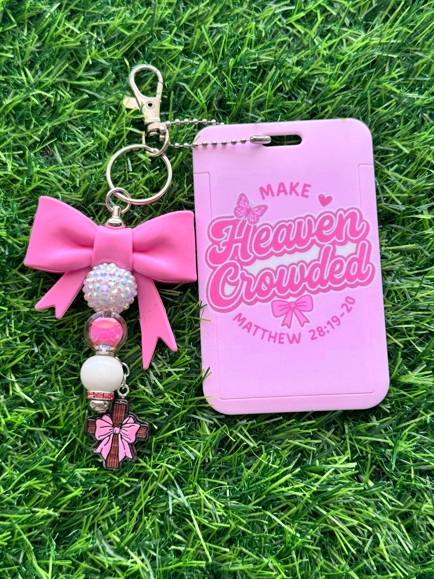 Faith-Inspired Badge Buddy with Beaded Bow Charm