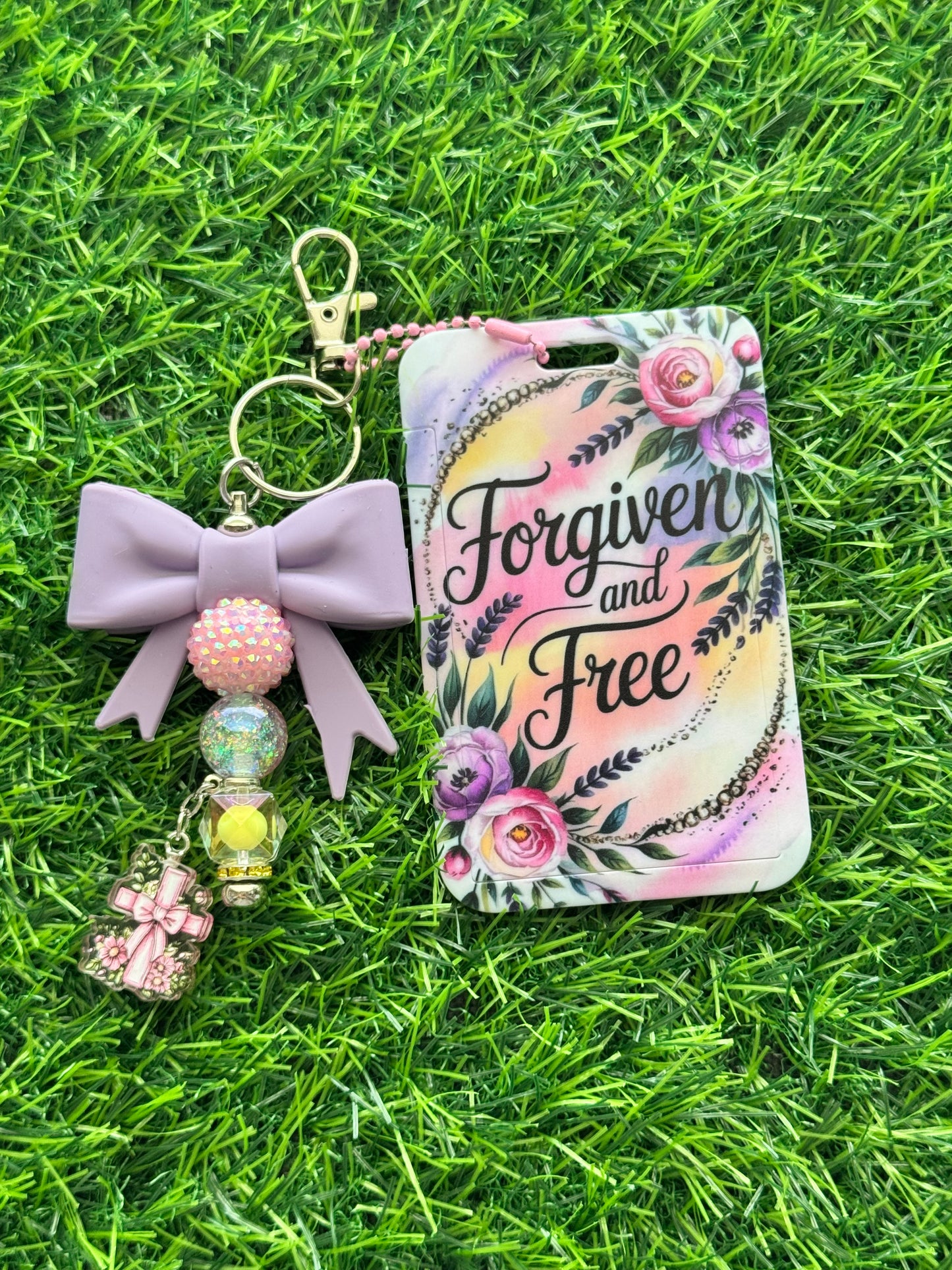 Faith-Inspired Badge Buddy with Beaded Bow Charm