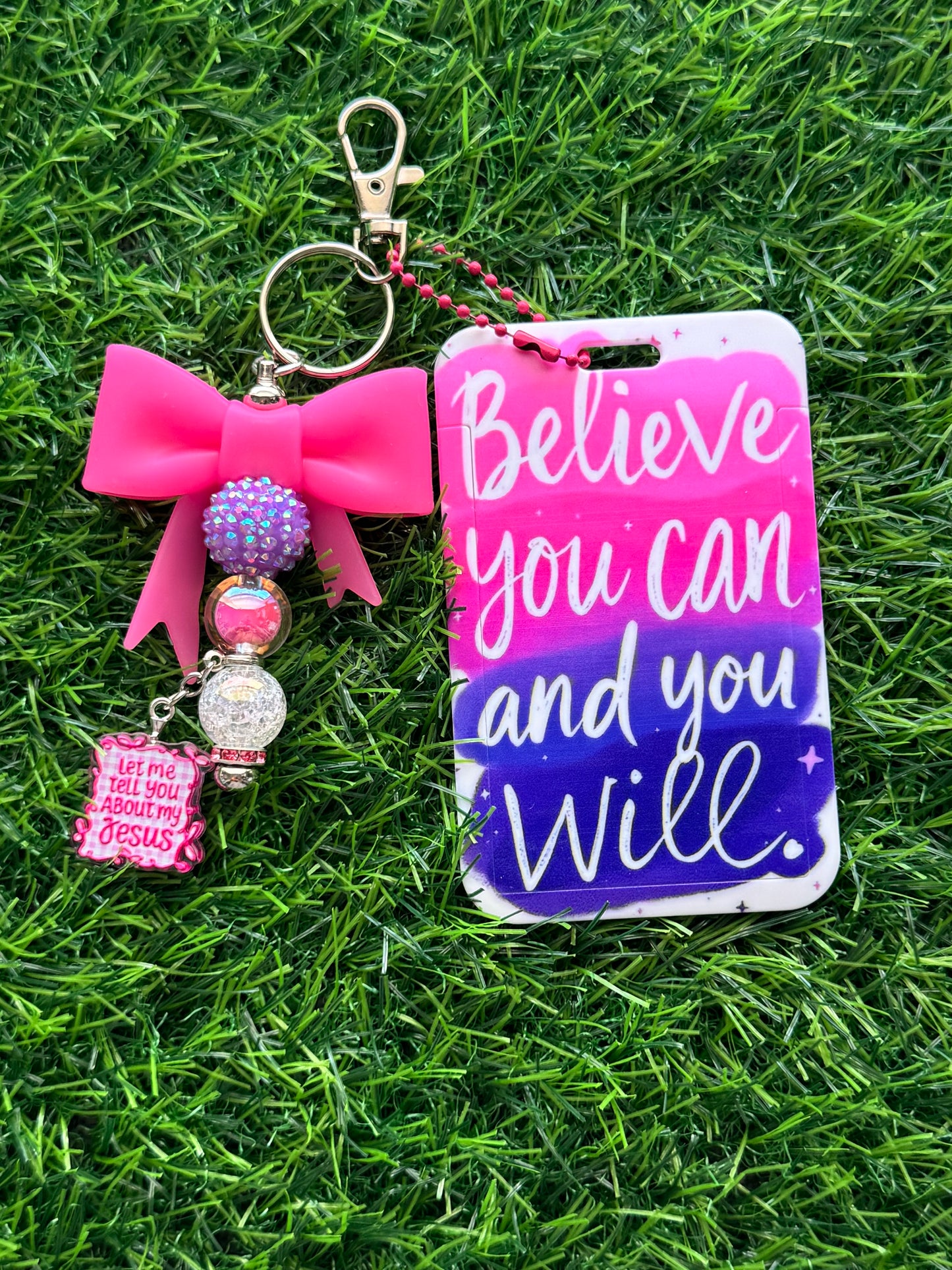 Faith-Inspired Badge Buddy with Beaded Bow Charm