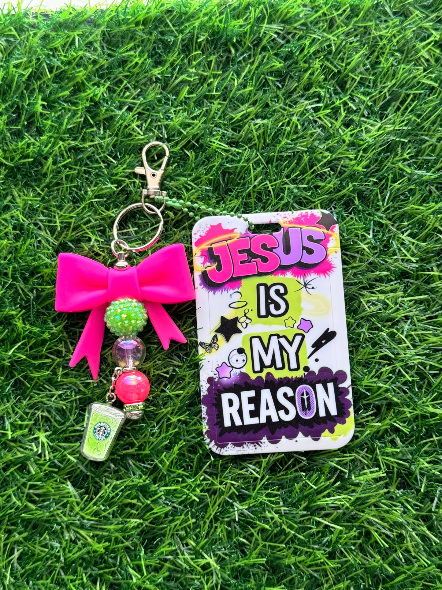 Faith-Inspired Badge Buddy with Beaded Bow Charm