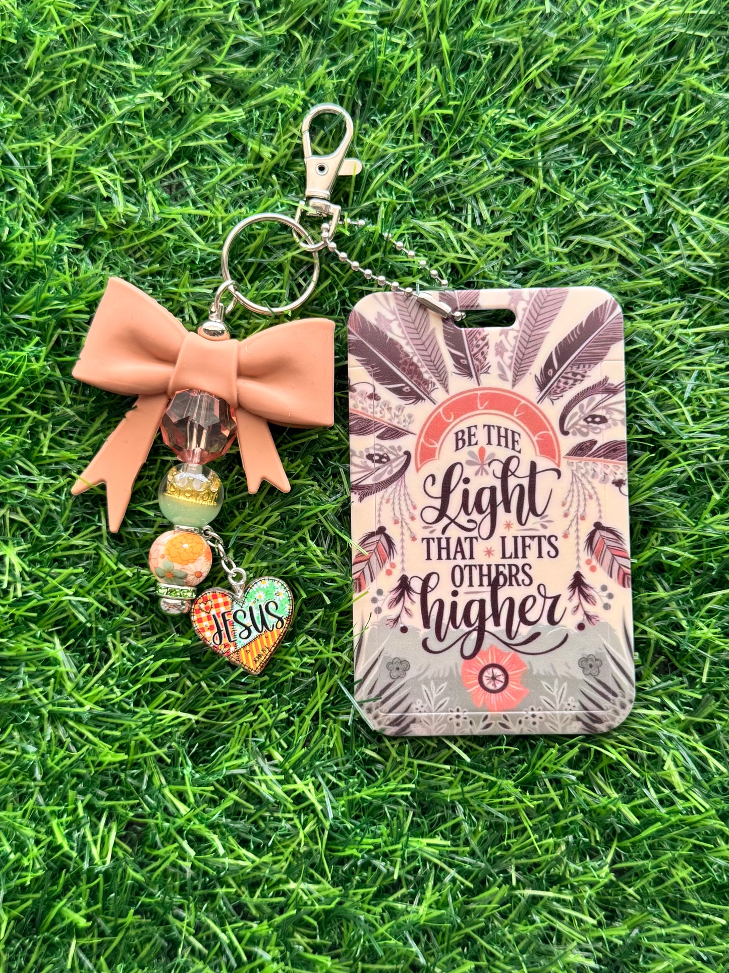 Faith-Inspired Badge Buddy with Beaded Bow Charm