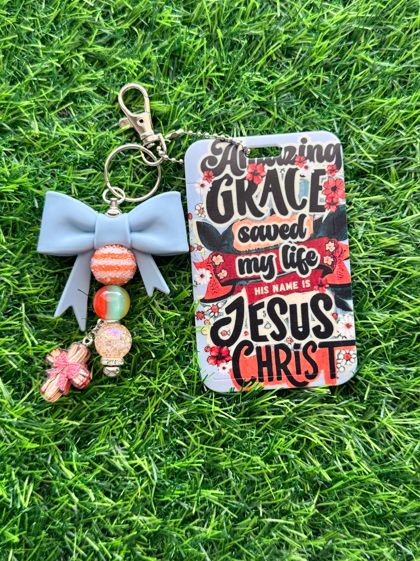 Faith-Inspired Badge Buddy with Beaded Bow Charm
