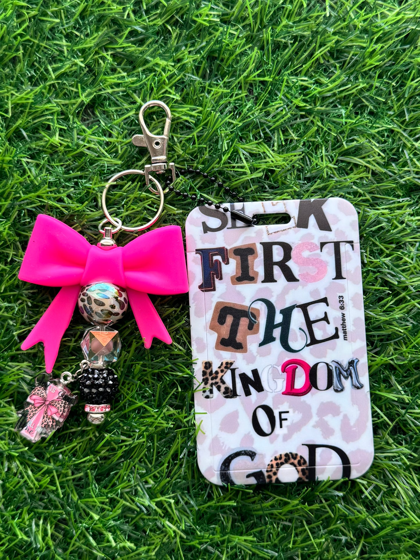 Faith-Inspired Badge Buddy with Beaded Bow Charm