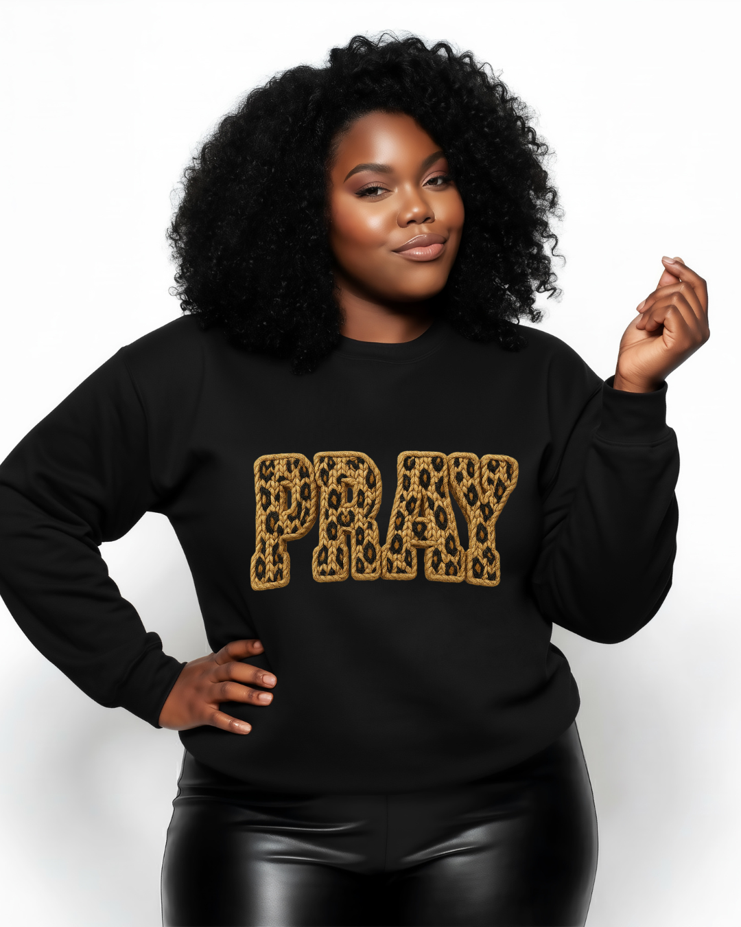 PRAY Leopard Print Crewneck Sweatshirt
